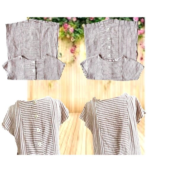 Madewell Striped Button Back Dress XS Extra Small Linen Blend Pockets Casual - Picture 5 of 11